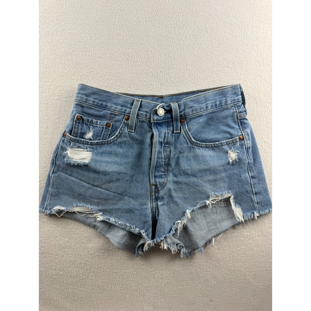 Levi's 501‎ Original Distressed Cut Off Denim Shorts Medium Wash Blue Womens 26